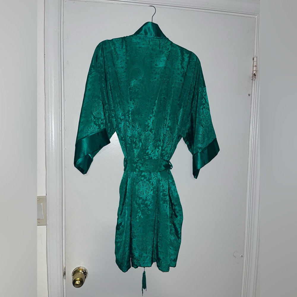 Vintage Victoria’s Secret Gold Label Satin Kimono Robe | Emerald Green One Size - Picture 2 of 9